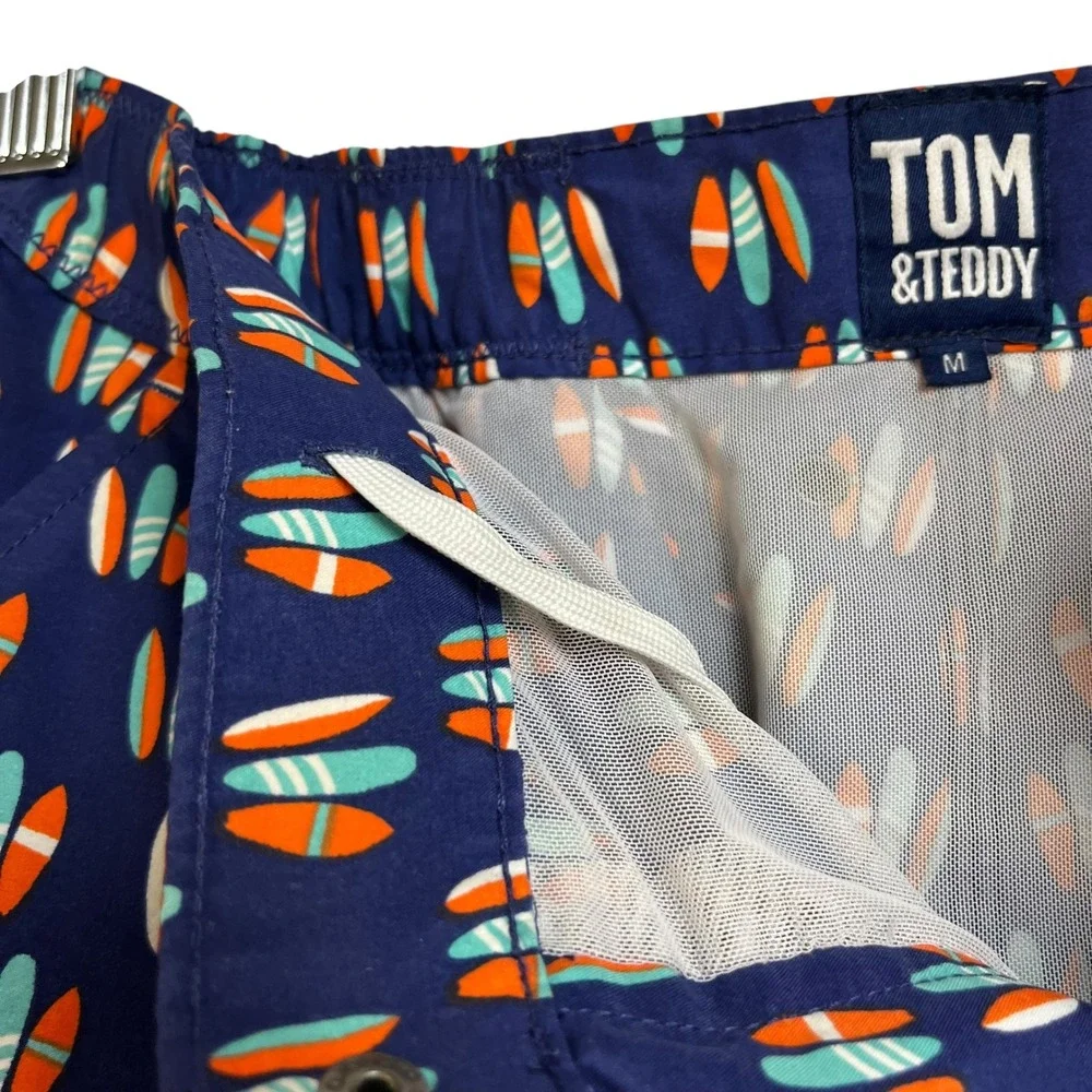 Tom and Teddy Men's Swim Trunks Shorts Surfboard Print‎ Navy Blue Size M